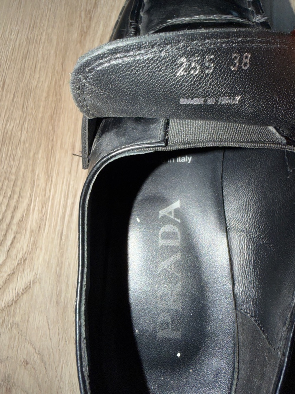 Prada Black Leather Penny Loafers with Metal Triangle Logo - Picture 9 of 16